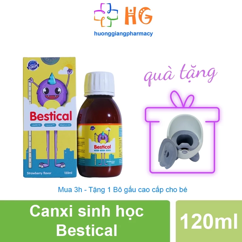 Bestical bổ sung canxi cho bé vitamin d3 k2 mk7 cho trẻ sơ sinh lipocal tăng chiều cao vitamind3 d3k2mk7 Lọ 120ml