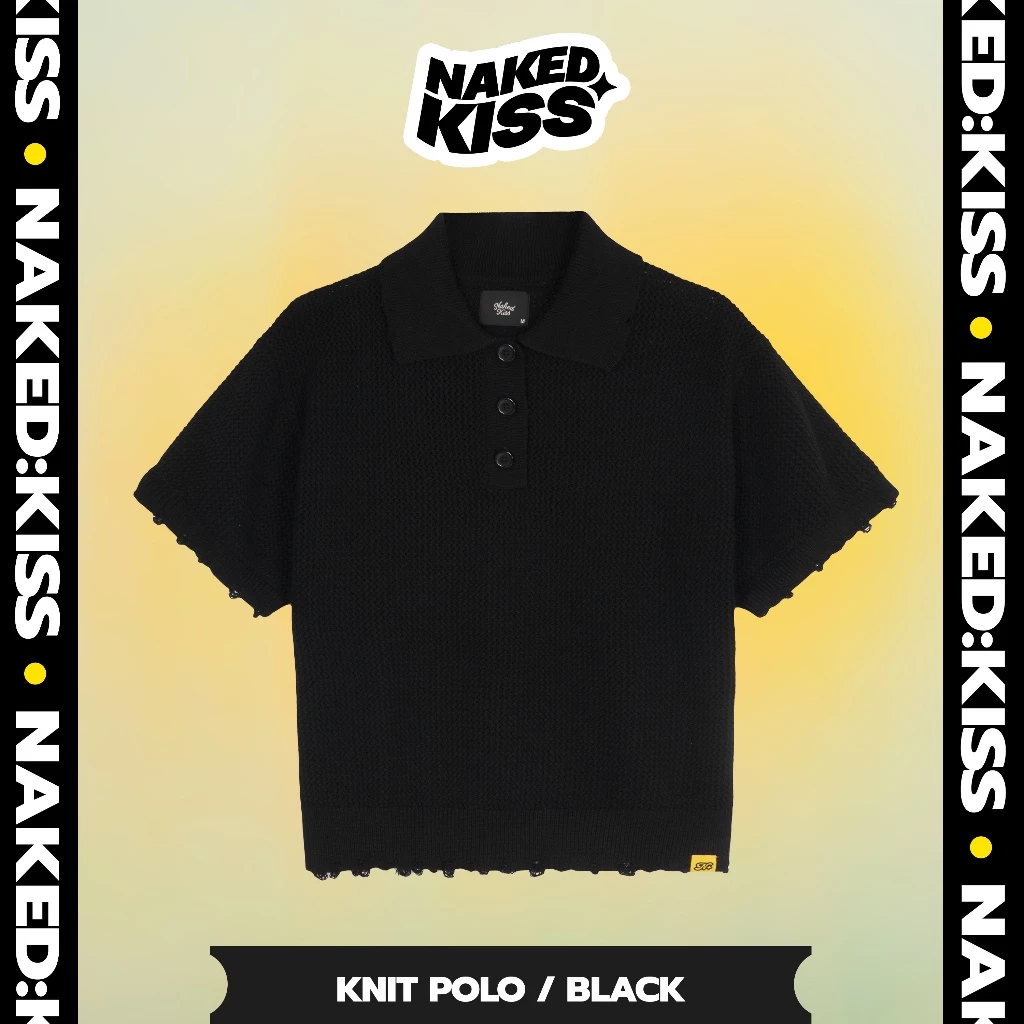 🔥🔥[ 𝗦𝗔𝗟𝗘 𝟎𝟕.𝟎𝟕_𝐌𝐚̃ - 𝟰𝟎𝐊 ]🔥🔥 Áo Dệt kim NakedKiss Knit Polo Black | Cropped Fit | NAKEDKISS