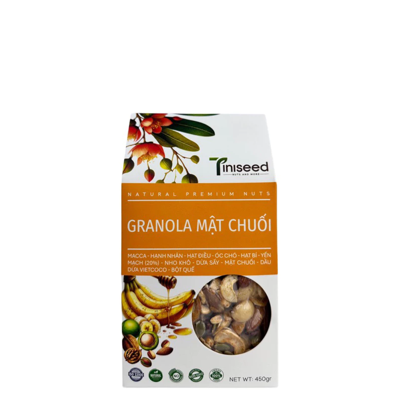Granola mật chuối - Hạt ăn liền nhiều hạt hộp 450gram - Hạt dinh dưỡng Tiniseed
