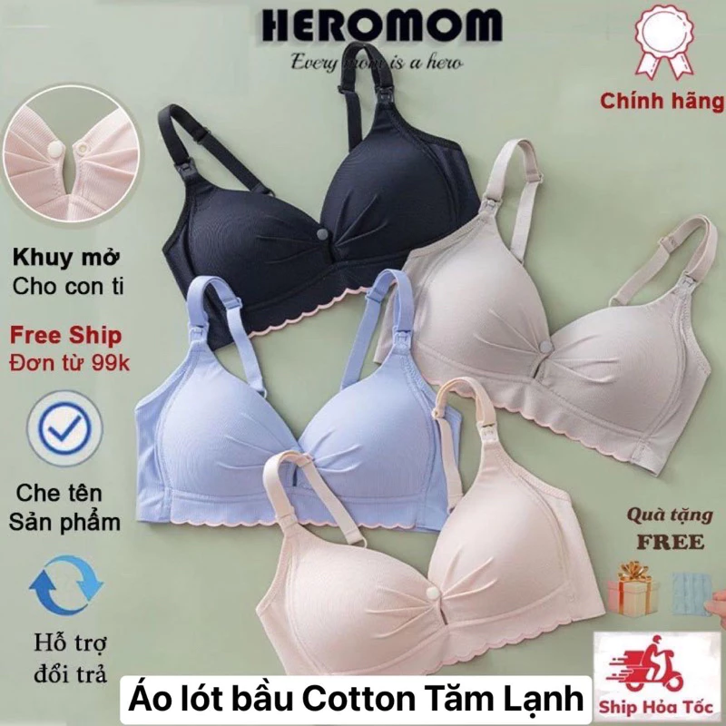 Áo lót bầu Cotton Tăm Lạnh cho bé con bú ti không gọng Nâng Ngực chống chảy xệ HEROMOM