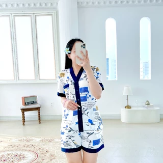 Pijama lụa mango mềm mại, không nhăn Satino TNQN cổ Y - Y-Wendie Dark Blue (YNN-54) & Blue (MNN-44)