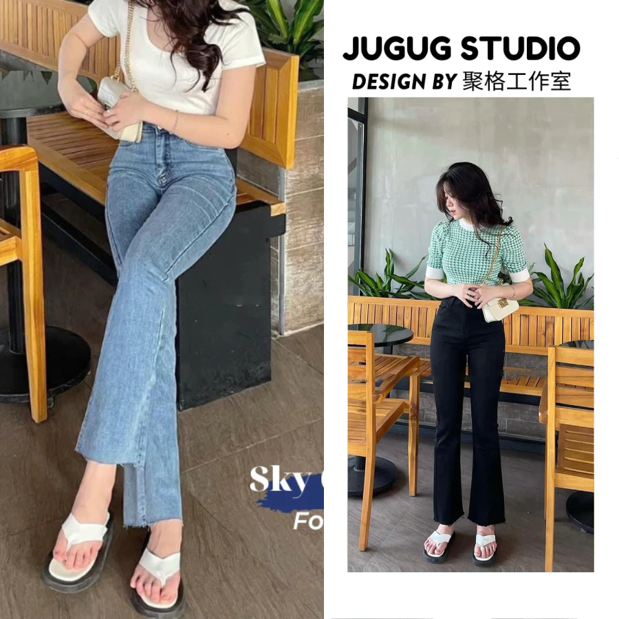 Quần jean nữ ống loe lưng cao dáng ôm túi trước siêu hot JS009