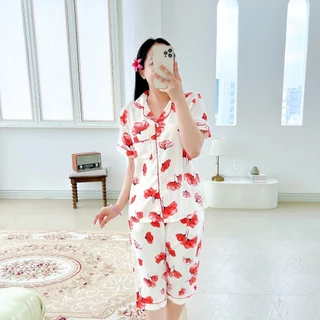 Pijama lụa mango mềm mại, không nhăn Satino TNQL - Lotus Red (MNL-97)