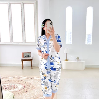 Pijama lụa mango mềm mại, không nhăn TNQL Satino cổ Y - Y-Wendie Blue Gray (YNL-35)