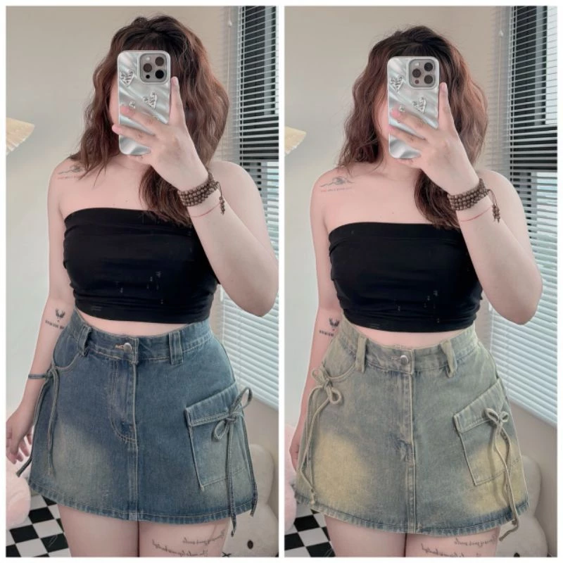 [ Bigsize 55_90kg] Quần váy jean nơ mã 542