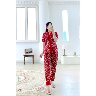 Pijama lụa mango mềm mại, không nhăn TNQD Satino cổ Y - Y-Jadie Red Wine (YND-75)