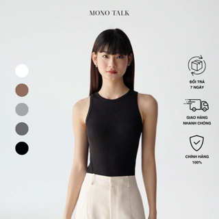 Áo Tank Top Nữ MONOTALK Chất Cotton Kẻ Tăm Dáng Ôm Cổ Yếm T20001FT