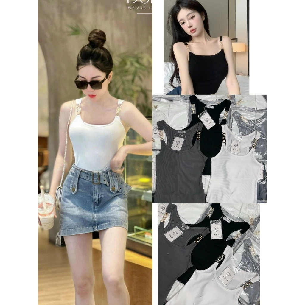 [Ảnh chụp thật ] Áo ba lỗ nữ Croptop dây xích kiểu dáng chất tăm mềm - mịn - mát Doll Diva