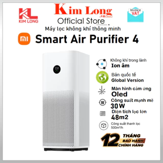 Máy lọc không khí Xiaomi Smart Air Purifier 4 EU Tạo ion Diện tích lọc 48m2 Bản quốc tế - Hàng chính hãng