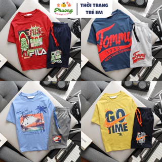 Set đồ bộ bé trai ngắn tay, chất vải cotton dày dặn thời trang thu đông, size đại 23-58kg | PHƯƠNG RICHIES KIDS