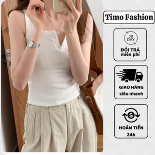 Áo ba lỗ nữ TIMO, Áo croptop 2 dây nữ chất vải thun co giãn, cổ tròn phong cách HÀN QUỐC, mặc đi chơi, AOT134