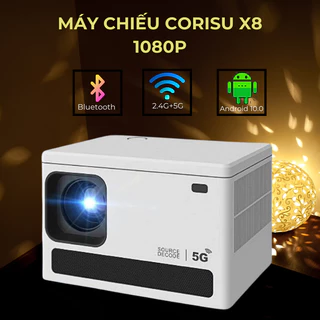 Máy chiếu mini HD siêu nét Corisu X8 kết nối wifi không dây, âm thanh nổi 3D, tích hợp android 10 Tặng chân đế, dây HDM