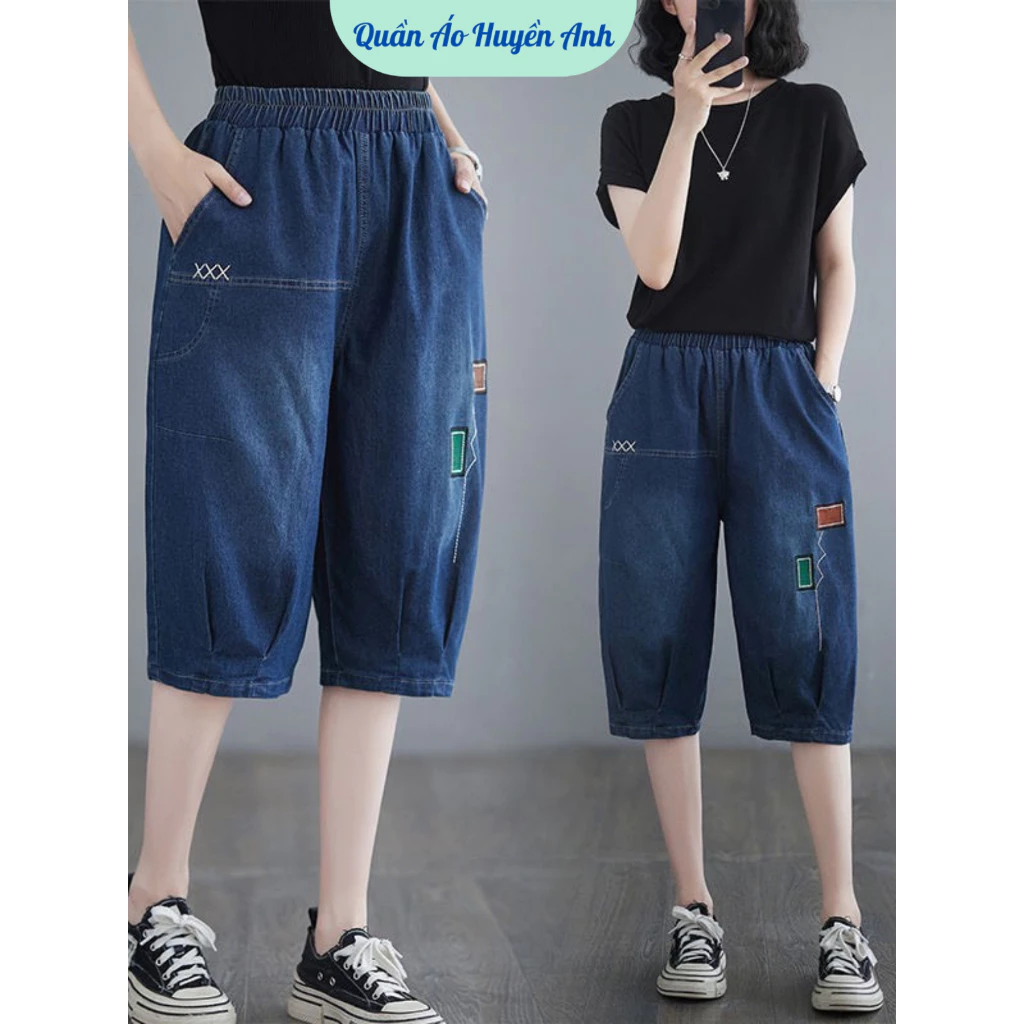 Quần ngố lửng nữ bò giấy thêu dáng bagyy trẻ trung , năng động M02
