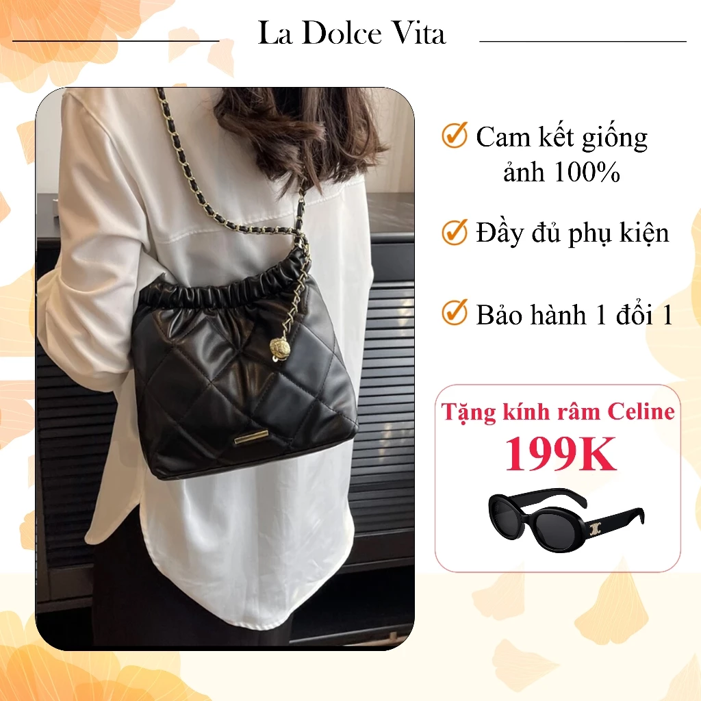 Túi tote La Dolce Vita da mềm vân trần trám size 23,đi học,đi làm,đi chơi