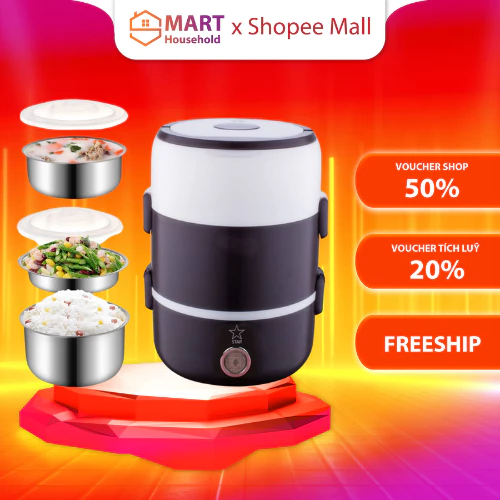 Hộp cơm cắm điện Smart Gadgets, hộp cơm công sở 3 tầng, hộp đựng cơm công sở giữ ấm thực phẩm siêu tiện lợi