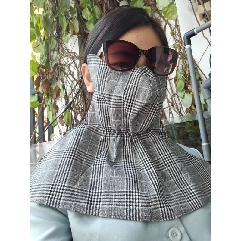 Khẩu trang yếm sọc caro che cổ che thái dương 3 lớp dầy đẹp