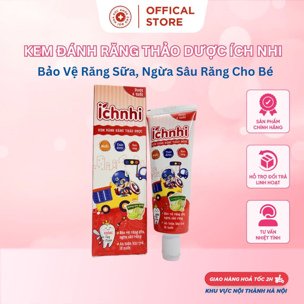 Kem đánh răng thảo dược Ích Nhi cho bé dưới 6 tuổi nuốt được, bảo vệ răng sữa, ngừa sâu răng cho bé.suckhoechomoinha