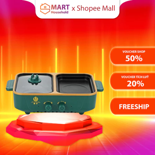 Bếp lẩu nướng Smart Gadgets 2 ngăn Hàn Quốc, Nồi lẩu 2 in 1 siêu chống dính đa năng - Bếp điện đa năng