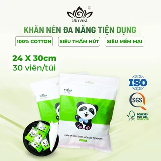 Khăn Đa Năng Dạng Nén, 100% Cotton Bông Thực Vật Thấm Hút 24*30cm Gói 30 viên