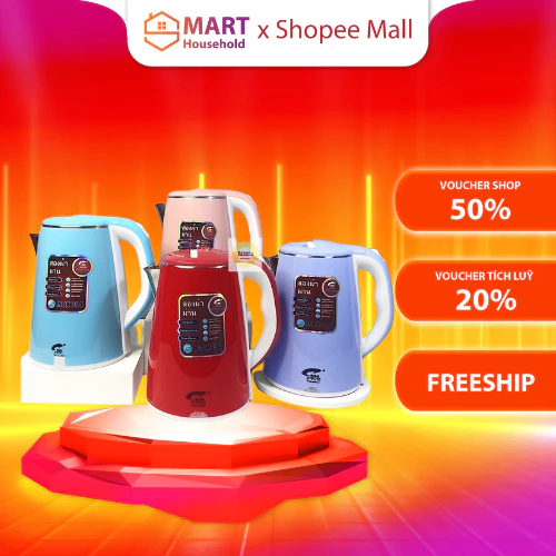 Ấm Siêu Tốc Smart Gadgets THÁI LAN Cao Cấp 2.5L 2 Lớp Cách Nhiệt, Ấm Đun Siêu Tốc 2 Lớp Loại Lớn, Nồi Đun Nươc Tiện Lợi
