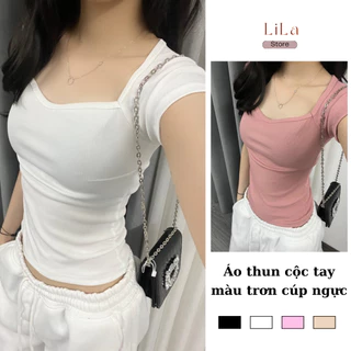 Áo thun nữ cúp ngực, chất tăm thoáng mát phom ôm màu trơn basic lilastore