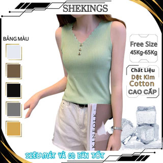 Áo Nữ Hè, Áo Ba Lỗ Chất Dệt Kim Mát Áo Vest Cổ Chữ V Đính Cúc Ngực SHEKINGS Chị Em Công Sở Sh21