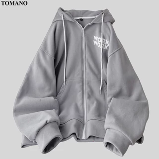 Áo Khoác Hoodie Zip Work Nón 2 Lớp Trùm Qua Đầu Vải Nỉ Bông Dày Dặn Mềm Mịn Màu Xám AK0050 - TOMANO