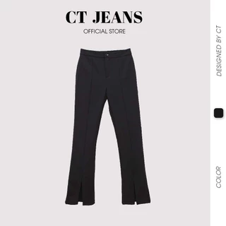 Quần ống loe nữ xẻ giữa cạp cao chất liệu vải umi co giãn 4 chiều CP16, CT JEANS