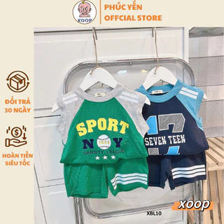 Đồ mặc nhà Bộ sát nách XOOP cotton lụa kẻ sọc giáp lăng áo phối in họa tiết cute cho bé trai bé gái (11-26kg) XBL10