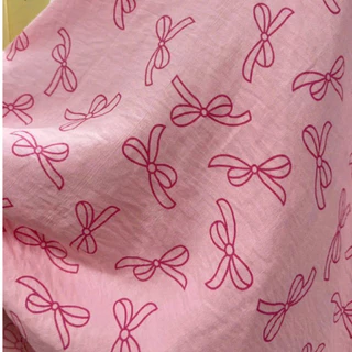 vải đũi lạnh hàn mềm mịn mát hình nơ hồng siêu hot