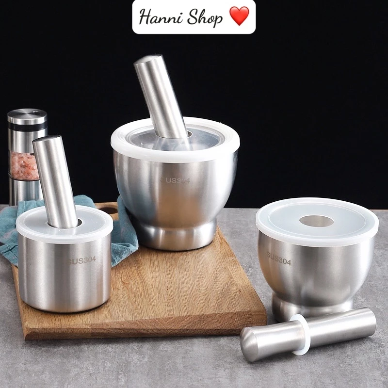 Bộ Chày Cối Cao Cấp Inox 304 Nguyên Khối Kèm Lắp  - ASHAKI