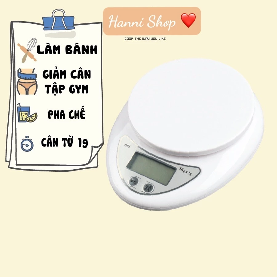Cân tiểu ly điện tử nhà bếp cao cấp định lượng 1g - 5kg, cân tiểu li làm bánh siêu chính xác
