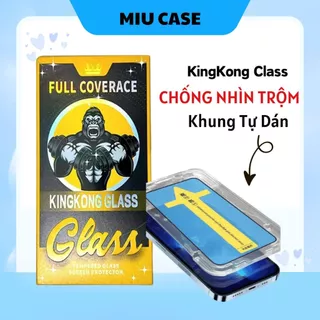 Kính cường lực iphone khung dán tự động, tự dán tại nhà, viền đen mỏng, chống bám bụi khi dán