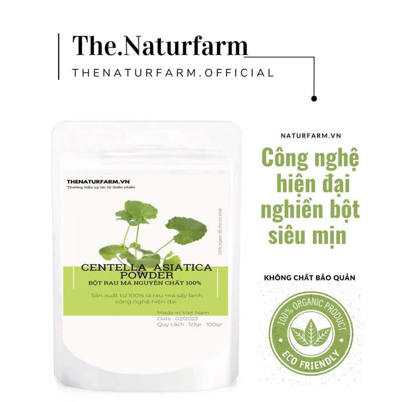 Bột rau má organic sấy lạnh siêu mịn Naturfarm 50gr/100gr [ Bột pha uống giúp đẹp da, detox, giảm cân ]