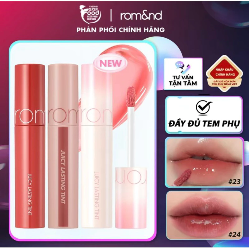 [ Màu 1-33] Son Môi Tint Bóng Trang Điểm Hàn Quốc Romand Juiky Lassting Tint 5.5g Cosmetic Mỹ Phẩm Son Tint