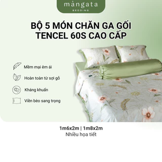 Bộ chăn ga gối 5 món lụa Tencel 60s cao cấp size 1m6x2m và 1m8x2m Mangata Bedding nhiều hoạ tiết mềm mịn mát êm ái