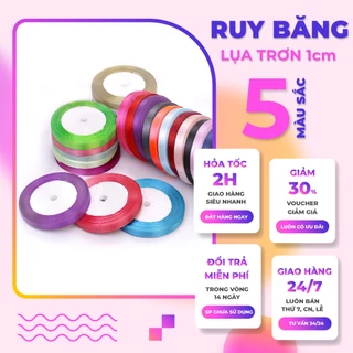 [Giá Rẻ] Cuộn Ruy Băng Lụa Nhiều Màu 1 cm dài 20m - Trơn dùng trang trí hoa, quà tặng, bánh kem