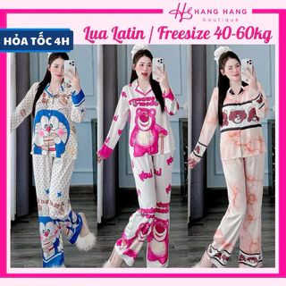 Bộ đồ ngủ cỡ nhỏ 40-60kg, đồ bộ nữ pijama dài tay dài lụa latin mịn mát, đồ ngủ lụa mặc nhà thiết kế cute dễ thương