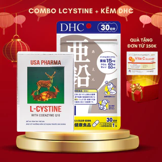 (COMBO 1 THÁNG) L cystine 500mg và kẽm dhc Nhật Bản giúp giảm mụn mọc tóc (L cystine hộp 60 viên; Kẽm gói 30 viên)