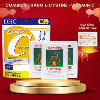 [Mã INBAU404 giảm 40K đơn 249K] (COMBO 3 THÁNG) L cystine 500mg 60 viên và Vitamin C DHC 180 viên giúp mọc tóc trắng da