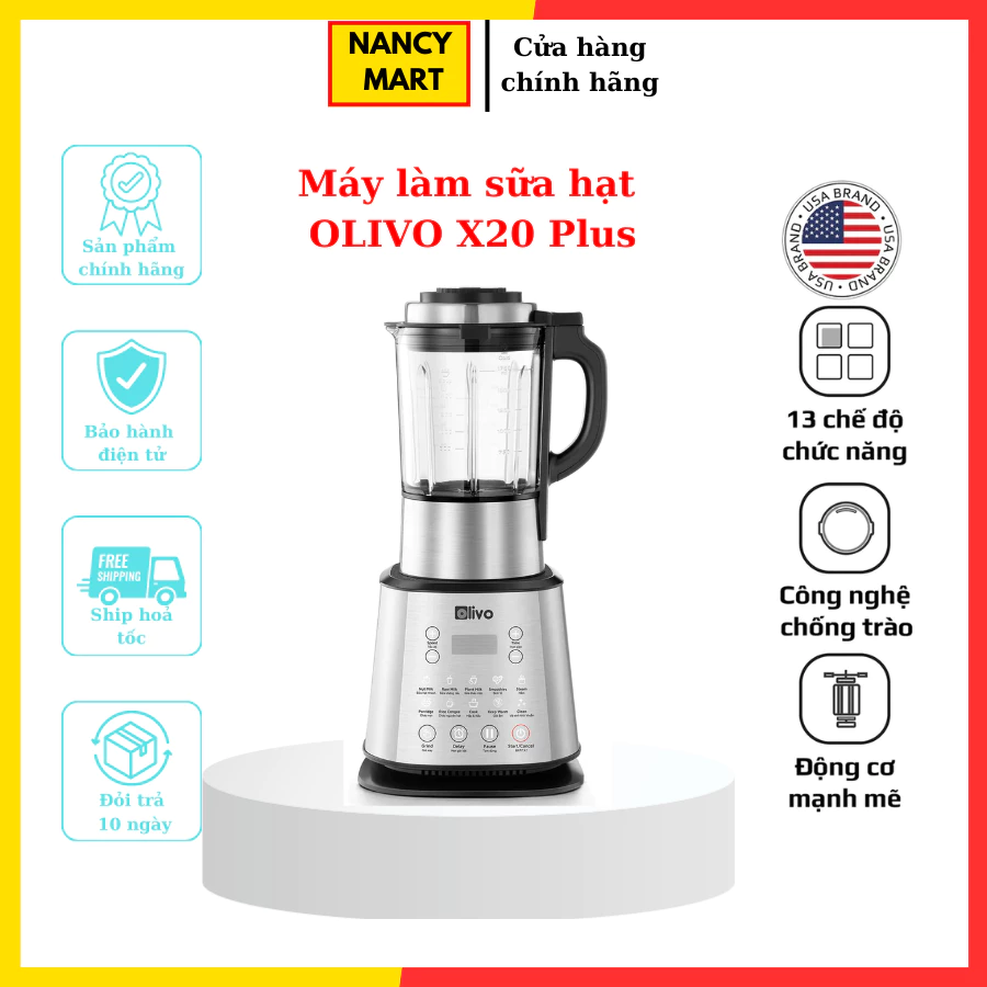 Máy làm sữa hạt Olivo X20 Plus-bản mới 2023-công suất 2000w-13 chức năng-thể tích1.75lit-bh 24 tháng