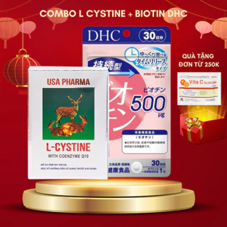 (COMBO 1 THÁNG) L cystine 500mg và Biotin DHC giúp mọc tóc đẹp da  ( L cystine hộp 60 viên, Biotin gói 30 viên)