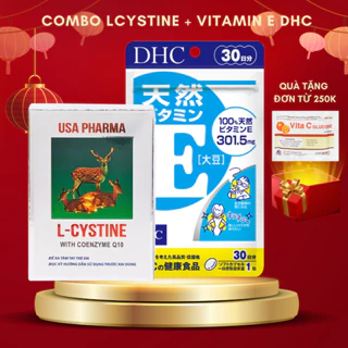 (COMBO 1 THÁNG) L cystine  và Vitamin E DHC giúp mọc tóc, cấp ẩm (L cystine 60v; Vit E 30v)