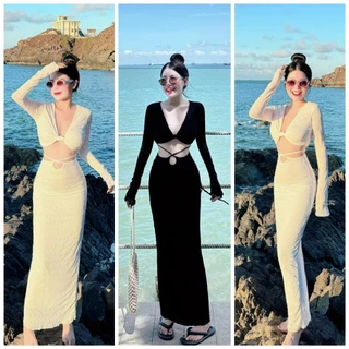 Set Bộ Đồ Nữ Body Dáng Dài Áo Xẻ Ngực + Chân Váy Thắt Lưng Eo Tôn Dáng Chuẩn Style Xinh Xắn Diện Đi Biển, Đi Chơi