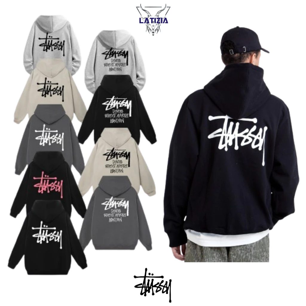 Áo hoodie Stussy nỉ bông cao cấp dày dặn 2 lớp mũ bassic zip form rộng nam nữ unisex LATIZIA.VN