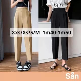 Quần baggy nữ size nhỏ xxs/xs/s/m  cạp lệch lưng thun phía sau dáng công sở siêu xinh dài 83cm dành cho người thấp