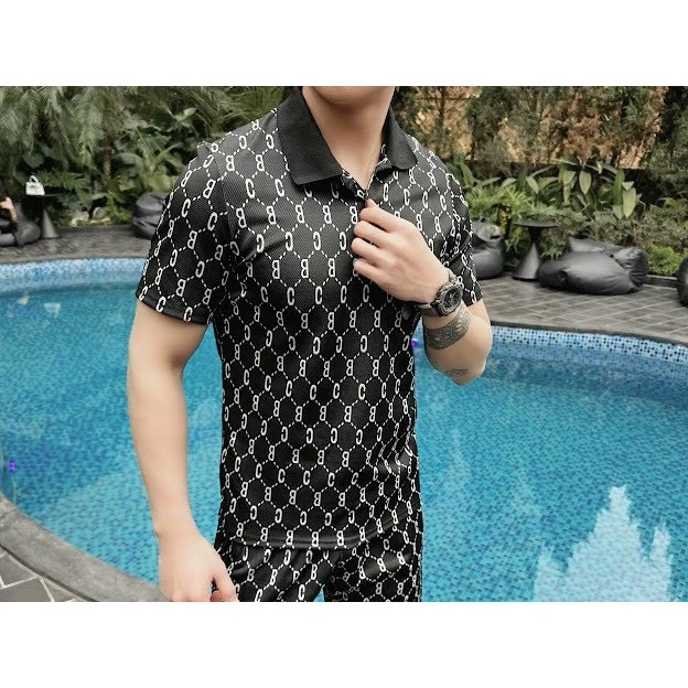 (HÀNG MỚI VỀ GIẢM 50%) Bộ Quần Áo Nam Cổ Bẻ Vải Cotton Chéo In Chữ BC