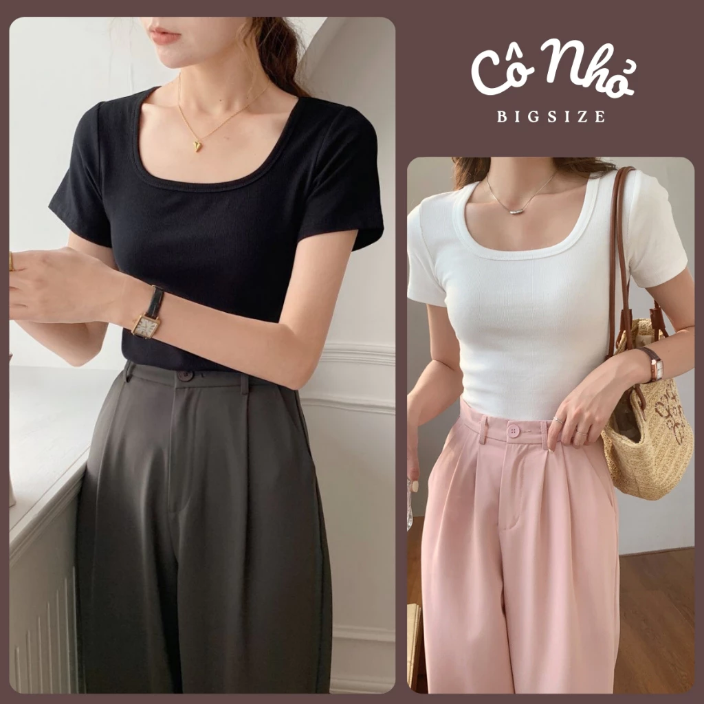 Áo Thun Ôm Bigsize Nữ Dáng Áo Croptop Tay Ngắn Cổ Chữ U Vải Thun Gân Co Giãn Sành Điệu G65