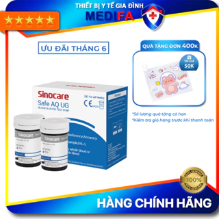 Hộp 50 Que Thử Đường Huyết Safe AQ UG Chính Hãng Sinocare Tặng Kèm 50 Kim Chích Máu