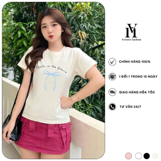 Áo Baby Tee Nữ Mẫu Nơ Faith In The Future Chất Vải Cotton Mềm Mịn Mát Bb12